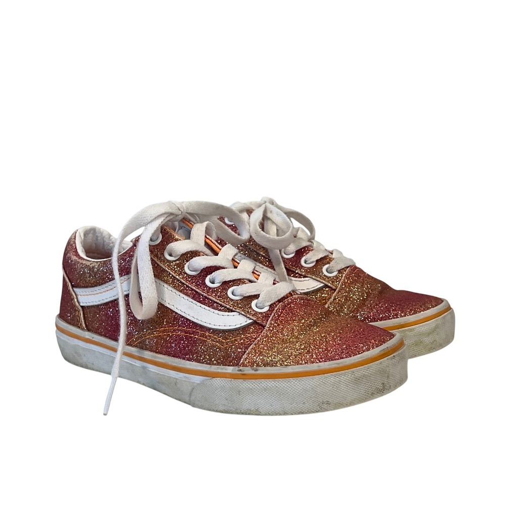 Vans Kids Pink‎ Orange Sparkly Glitter Sneakers Girls 2 Comfort Bold Fun Shoes